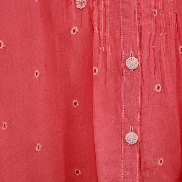 Johnny Was Women's Helia Pink Eyelet Embroidered Pintucks Button Down Blouse - Picture 6 of 9